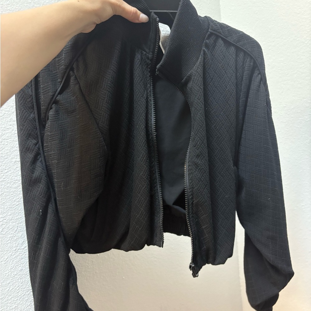 ALO Yoga Black Textured Bomber Jacket